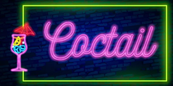 Cocktail neon sinal vetor modelo de design. Noite clube neon frame elemento de design de banner de luz, tendência de design moderno colorido, publicidade brilhante noite, sinal brilhante. Ilustração vetorial —  Vetores de Stock