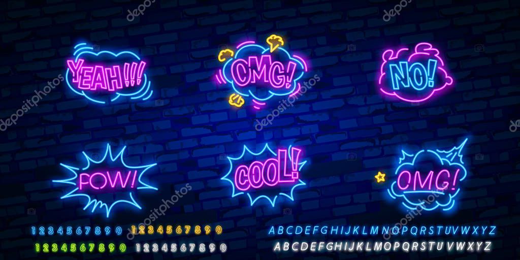 WOW neon sign vector. Comic speech bubble with expression text Wow, Design template neon sign, light banner, neon signboard, light inscription. Vector illustration