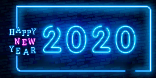 2020 yeni yıl konseptiyle renkli Neon ışıkları. Retro tasarım öğeleri için sunumlar, Flyers, broşürler, posterler veya kartpostal. Vektör çizim — Stok Vektör
