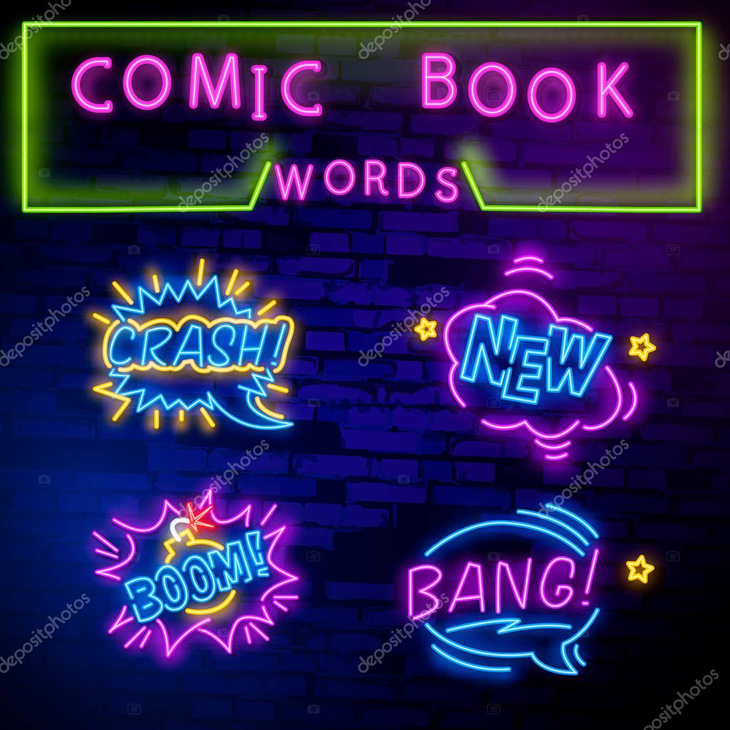 WOW neon sign vector. Comic speech bubble with expression text Wow, Design template neon sign, light banner, neon signboard, light inscription. Vector illustration