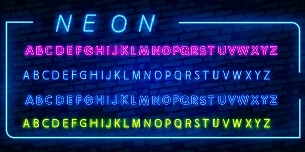 Melden Vector felle Neon Alfabetletters, cijfers en symbolen. Night Show. Nachtclub. Neon illustratie — Stockvector