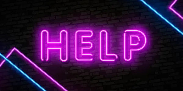 Helpen neon teken vector. Help ontwerp sjabloon neon uithangbord, lichte banner, neon uithangbord, nachtelijke heldere reclame, lichte inscriptie. Vectorillustratie — Stockvector