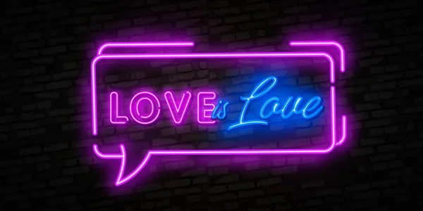 Love is Love modèle de conception vectorielle de texte néon. Logo néon LGBT, élément de conception de bannière légère tendance design moderne coloré, nuit publicité lumineuse, signe lumineux. Illustration vectorielle — Image vectorielle
