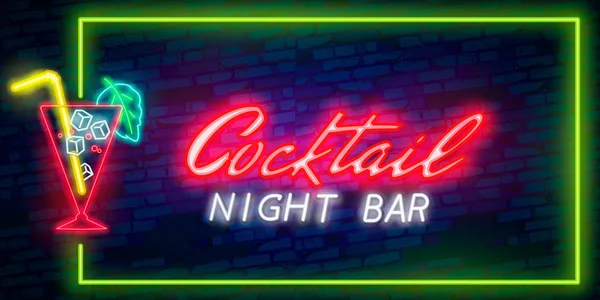 Cocktail neon sinal vetor modelo de design. Noite clube neon frame elemento de design de banner de luz, tendência de design moderno colorido, publicidade brilhante noite, sinal brilhante. Ilustração vetorial —  Vetores de Stock