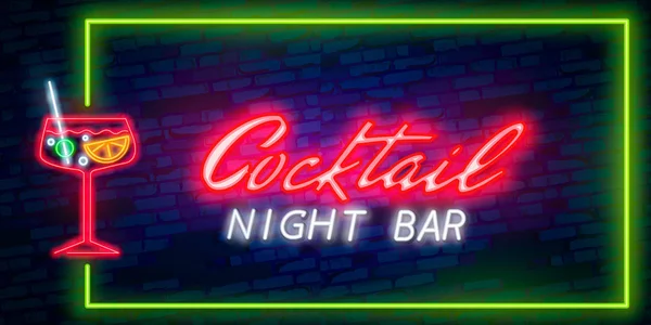 Cocktail neon sinal vetor modelo de design. Noite clube neon frame elemento de design de banner de luz, tendência de design moderno colorido, publicidade brilhante noite, sinal brilhante. Ilustração vetorial —  Vetores de Stock