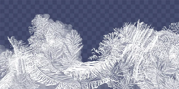 Frost glas patroon. Winter frame op transparante achtergrond. Kerst vectorillustratie. Vector transparant blauwe vorst venster. Eps8. Algemene kleuren RGB. — Stockvector