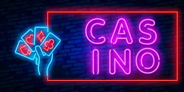 Neon Casono segno. Segno al neon realistico isolato vettoriale del logo della cornice del blackjack per la decorazione e la copertura sullo sfondo della parete. Concetto di casinò e gioco d'azzardo . — Vettoriale Stock