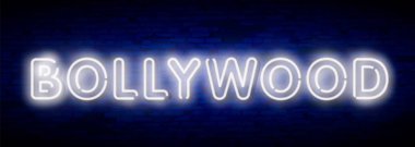 Vintage bollywood film tabela. Parlayan retro Hint sinemasına neon vektör işareti. Bollywood sinema tabela gösteren resim