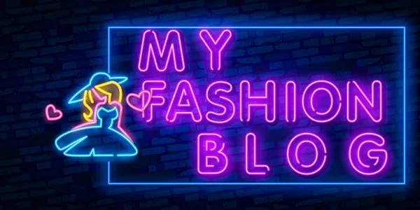 Blogueiro. Meu vetor de sinal de neon Blog de moda. Blogging Design modelo neon sign, banner de luz, placa de néon, publicidade noturna brilhante, inscrição de luz. Ilustração vetorial — Vetor de Stock