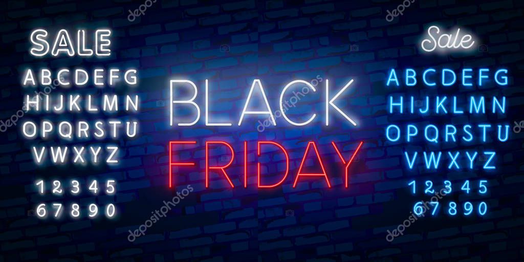 Black Friday Sale neon sign vector. Black Friday Sale Design template neon sign, light banner, neon signboard, nightly bright advertising, light inscription.