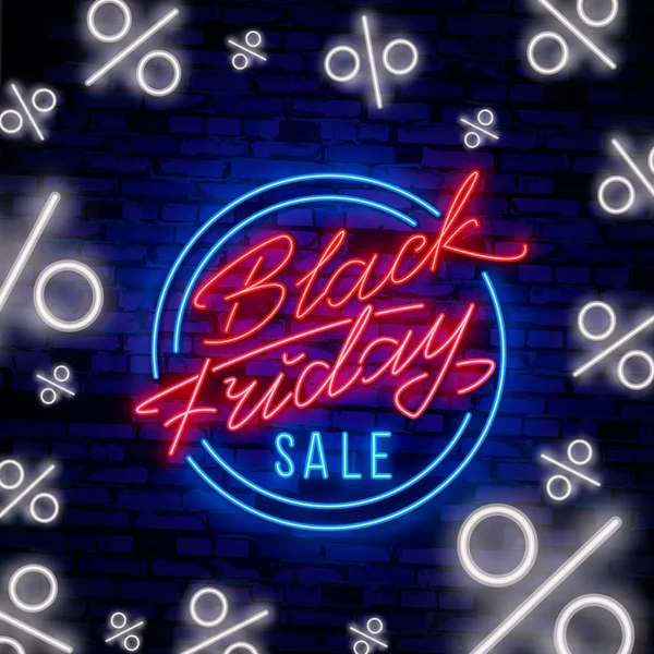 Black Friday Venta vector de señal de neón. Black Friday Sale Plantilla de diseño letrero de neón, banner de luz, letrero de neón, publicidad nocturna brillante, inscripción de luz. Ilustración vectorial — Vector de stock