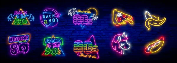 Neon 80's collection neon signs vector. Back to the 80s design template concept. Neon banner background design, night symbol, modern trend design. Vectro Illustration — Stock Vector