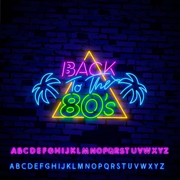 Back to 80's neon sign, bright signboard, light banner. Back to 80s logo neon, emblem. Vector illustration — Stock Vector
