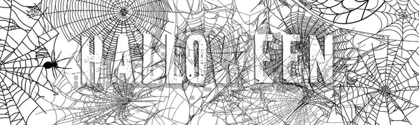Sammlung von Spinnweben, isoliert auf schwarzem, transparentem Hintergrund. Spinnennetz für das Halloween-Design. Spinnennetzelemente, gruselige, gruselige, gruselige Halloween-Dekoration. Handgezeichnete Silhouette, Vektorillustration — Stockvektor