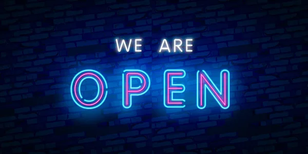 We are OPEN neon text vector design template. Now Open neon logo, light banner design element colorful modern design trend, night bright advertising, bright sign. Vector illustration — Free Stock Photo