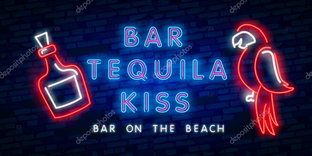 Mexico bar neon sign, bright signboard, light banner. Mexican pub logo, emblem and label. Neon text edit