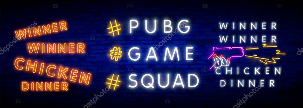 Vector illustration logo and text Winner winner chicken dinner. winning pubg text
