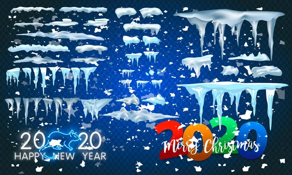 2020 Grand Ensemble Glaçons Neige Calotte Neigeuse Isolé Caricature Éléments — Image vectorielle