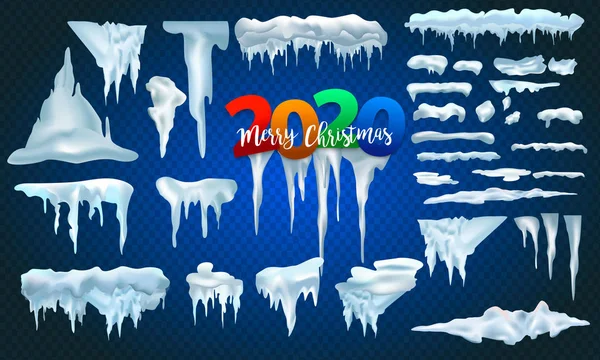 2020 Grand Ensemble Glaçons Neige Calotte Neigeuse Isolé Caricature Éléments — Image vectorielle