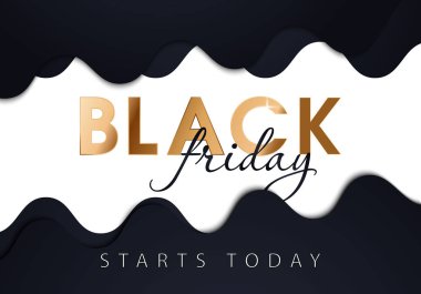 Black Friday Glossy Gold Future Space Style Alışveriş Yaratıcı Konsept Logo ve Mayıs Kar Sizinle Yazı - Altın Black Night Sky Illusion Arka Plan - Vektör Gradyan Grafik Tasarım