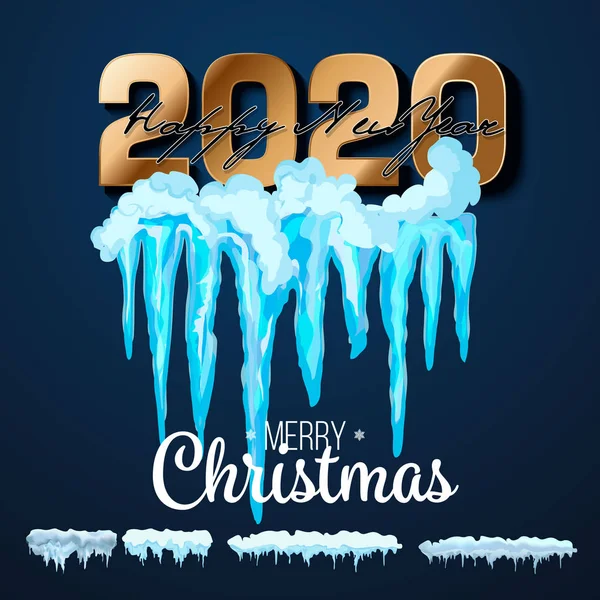 2020 Vector kolekcja czapki śniegu, stos, sople, izolowane na tle, przezroczyste, lód, Snowball i snowdrift. 3D dekoracje zimowe, 2020 Boże Narodzenie, tekstura śniegu, białe elementy, wakacje vecto — Wektor stockowy