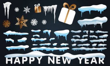 2020 Büyük set kar buz sarkıtları ve kar kapağı izole. Kış arka plan üzerinde Karikatür karlı elemanları. 2020 Noel, kar doku, beyaz elemanları, tatil vektör kar.