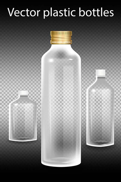 Векторні пластикові пляшки. Пластикова пляшка з мінеральною водою на прозорому фоні. Фото реалістична макет пляшки Векторні ілюстрації . — стоковий вектор