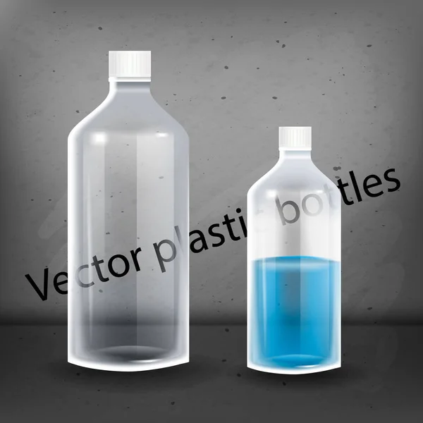 Векторні пластикові пляшки. Пластикова пляшка з мінеральною водою на прозорому фоні. Фото реалістична макет пляшки Векторні ілюстрації . — стоковий вектор