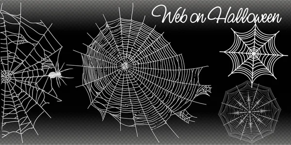 Samling av Cobweb, isolerad på svart, transparent bakgrund. Spiderweb för Halloween design. vektor mallar, Halloween, Streaming, skapa dina fantastiska historier, som för varumärken och bloggare, modern — Stock vektor