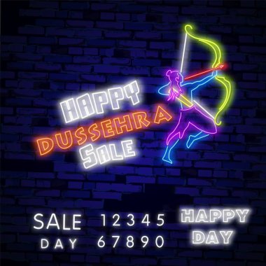 Mutlu Dussehra Satış Promosyon Reklam vektör Hindistan Navratri festivali için arka plan şablonu. Garba Festivali Neon,Navratri Kutlama Neon Tasarım