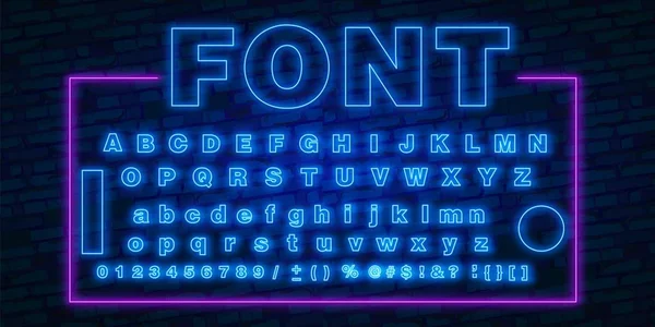 Fuente de neón, conjunto de luces de brillo de letra de texto de 80. Carácter ultravioleta abc. Efecto luminoso UV alto alfabeto detallado para la publicidad. Estilo de ácido tecno retro. Ilustración vectorial — Vector de stock