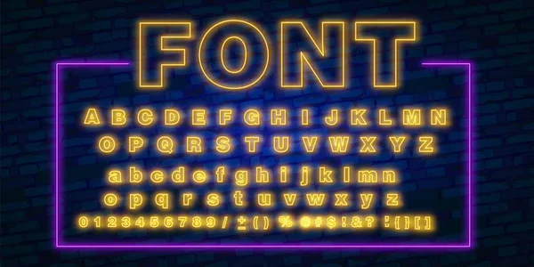 Fuente de neón, conjunto de luces de brillo de letra de texto de 80. Carácter ultravioleta abc. Efecto luminoso UV alto alfabeto detallado para la publicidad. Estilo de ácido tecno retro. Ilustración vectorial — Vector de stock