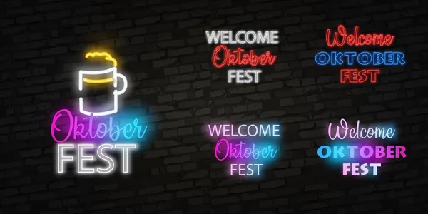 Oktoberfest Neon Logo Vector. Oktoberfest Beer Festival signo de néon, modelo de design, design de tendência moderna, sinalização de néon noite, publicidade brilhante noite, banner luz, arte leve. Ilustração vetorial — Vetor de Stock