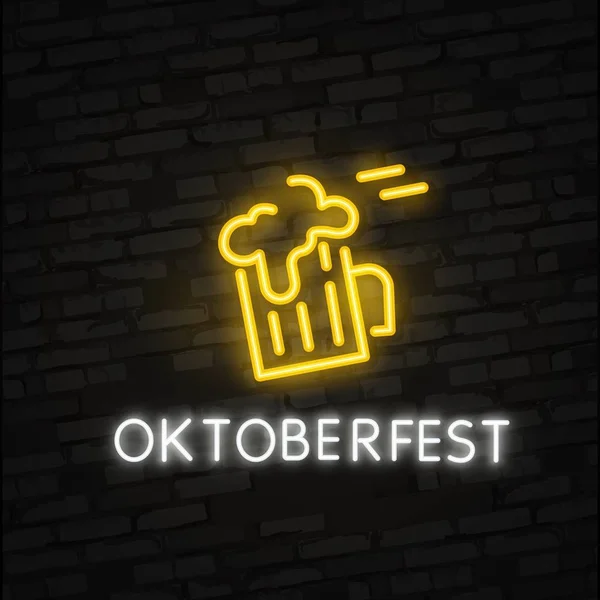 Oktoberfest Neon Logo Vector. Oktoberfest bierfestival neon teken, ontwerpen sjabloon, moderne trend design, nacht neon uithangbord, nacht heldere reclame, lichte banner, licht van art. Vectorillustratie — Stockvector