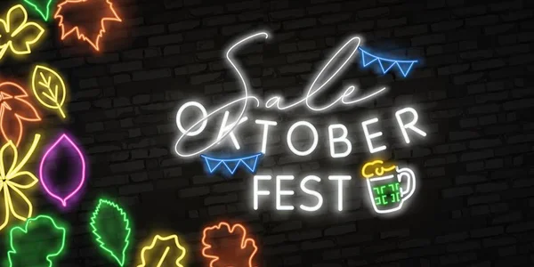 Oktoberfest Neon Logo Vector. Oktoberfest Beer Festival insegna al neon, modello di design, design di tendenza moderna, cartello al neon notturno, pubblicità notturna luminosa, banner luminoso, light art. Illustrazione vettoriale — Vettoriale Stock