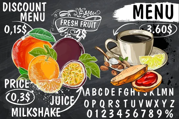 Restauracja Food menu Design z Chalkboard Background. Chalkboard kawy i desery listy menu wzorów zestaw do kawiarni lub restauracji. — Wektor stockowy