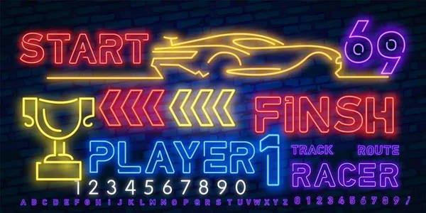 Neon Play and Win. Esports neon light icons set. Gaming device and gadgets. Video game tournaments. Glowing signs. Vector isolated illustrations — Stock Vector