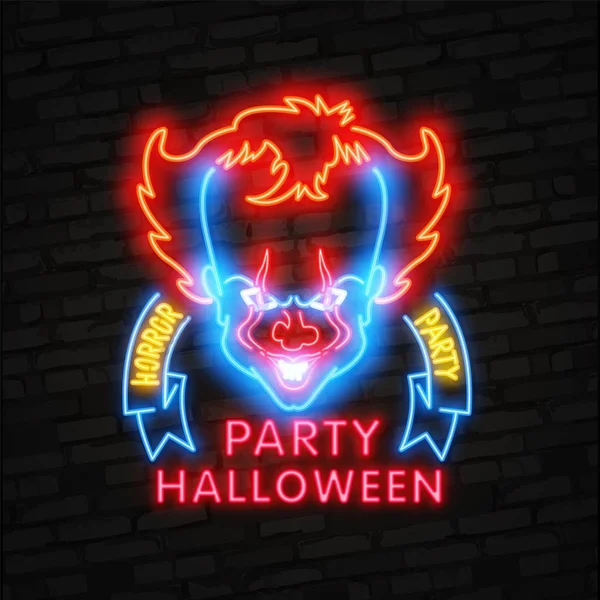 Halloween vector signo de neón. Truco o tratar la plantilla de diseño de Halloween con fantasma y web para banner, póster, tarjeta de felicitación, invitación a la fiesta, banner de luz . — Vector de stock