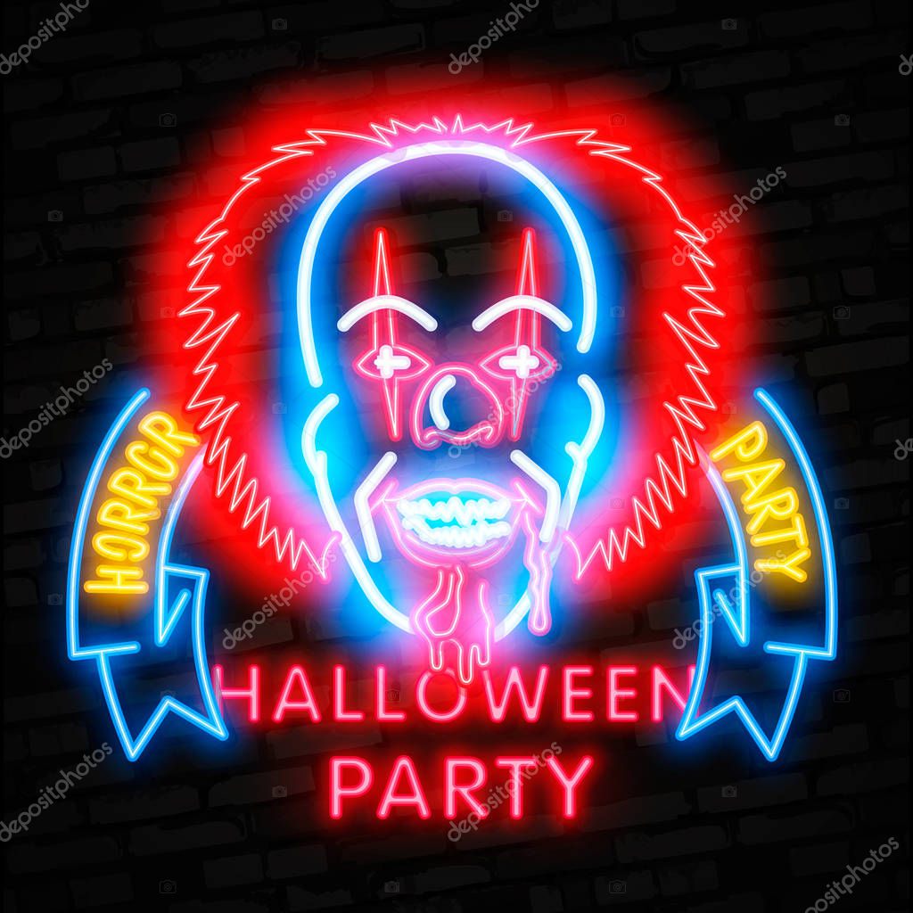 Halloween neon sign vector. Trick or treat Halloween Design template with ghost and web for banner, poster, greeting card, party invitation, light banner. Isolated illustration