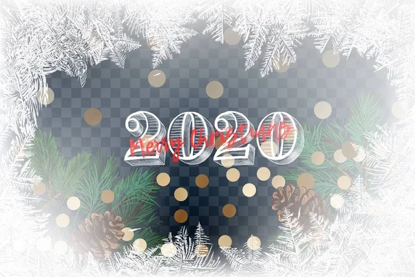 2020 Schnee Frost-Effekt auf blauem Hintergrund. Vektorillustration. 2020 Frostglasmuster. Winterrahmen auf transparentem Hintergrund. Glückwunsch 2020. frohes neues Jahr. Frohe Weihnachten. — Stockvektor