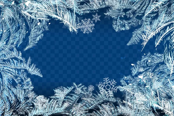 Vector patronen gemaakt door de vorst. Blauwe winter achtergrond voor kerst ontwerpen. 2020 label voor vakantie wenskaarten, Party banners en posters. Ijzige abstracte achtergrond. — Stockvector