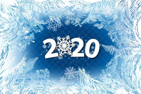 Vektormuster, die durch den Frost entstehen. blauer Winterhintergrund für Weihnachtsdesigns. 2020-Etikett für Weihnachtsgrußkarten, Parteibanner und Plakate. Eiskalt abstrakter Hintergrund. — Stockvektor