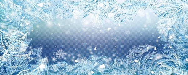 Christmas falling snow vector isolated on transparent background. Snowflake transparent decoration effect. Xmas snow flake pattern. Winter frozen glass background