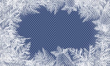 Noel karı yağıyor. Şeffaf arkaplanda kar taneleri izole edildi. Frost 'un yaptığı vektör desenleri. Noel Tasarımları İçin Mavi Kış Arkaplanı.