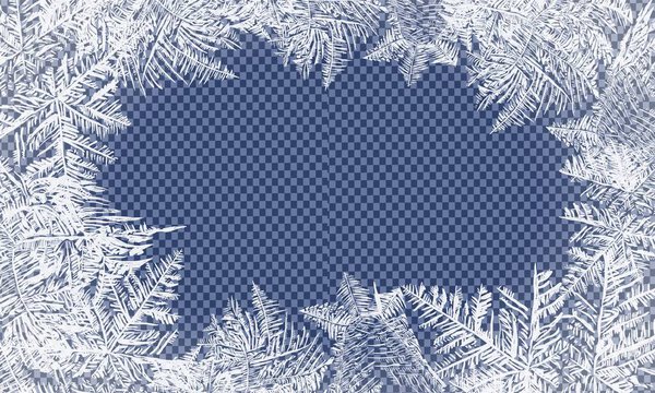 Falling Christmas snow. Snowflakes isolated on transparent background. Vector Patterns Made by the Frost. Blue Winter Background for Christmas Designs.