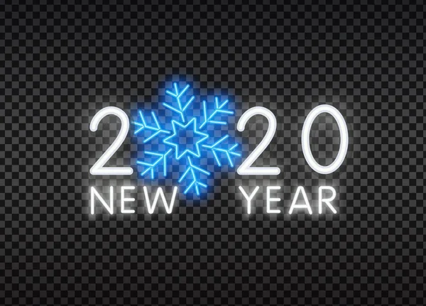 2020 Feliz Año Nuevo Neon Text. Plantilla de diseño de año nuevo 2020 para folletos de temporada e invitaciones temáticas navideñas . — Vector de stock