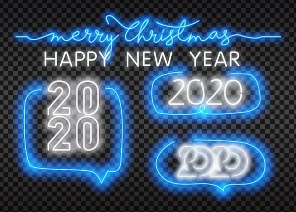 2020 frohes neues Jahr Neon-Text. Designvorlage für das neue Jahr 2020 für saisonale Flyer und Grußkarten oder weihnachtliche Einladungen. — Stockvektor