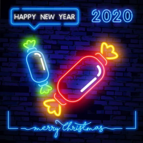 Candies neonskylt. Inbjudan, dessert eller reklam design. Natt ljus neon skylt, färgglada skylt, ljus banner. Vektor illustration i neon stil. — Stock vektor