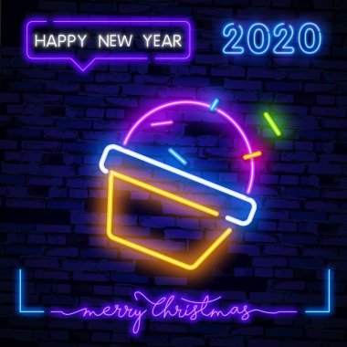 Lezzetli kek neon tabelası. Tatlı, kafe ve yemek konsepti. Reklam tasarımı. Gece renkli reklam panosu, açık afiş. Neon biçiminde vektör illüstrasyonu.