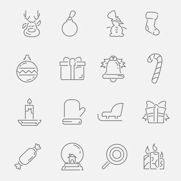 Iconos de línea vectorial con símbolos y objetos navideños. Set de líneas delgadas para diseño web e interfaz de usuario de aplicaciones. Útil para infografías navideñas . — Vector de stock